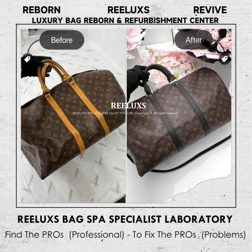 Monogram Keepall Duffle Bag Vachetta Oxidation Change To Black Leather & Customized… — frame 1