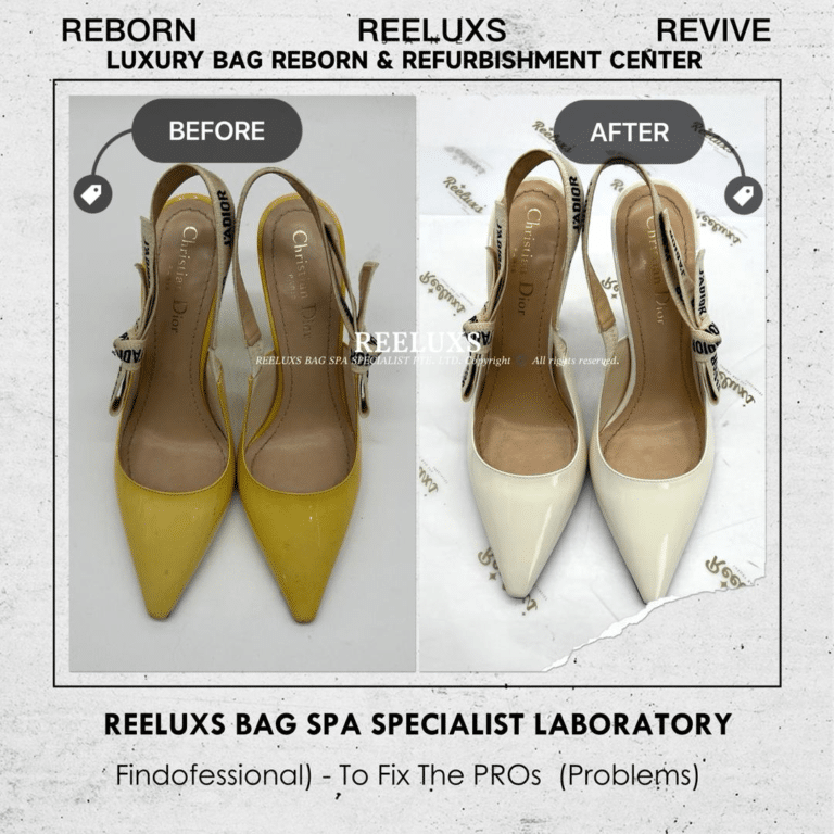 Dior J’Adior Slingback Pumps In Patent Calfskin Patent Color Transfer Oxidation Sole Heavy Wear & Tear Add New Sole Layer Refurbishment