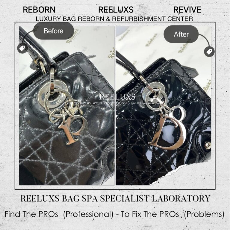 Dior Black Cannage Patent Leather Bag Handle Leather Broken Replacement & Patent Leather Restoration Refurbishment | REELUXS