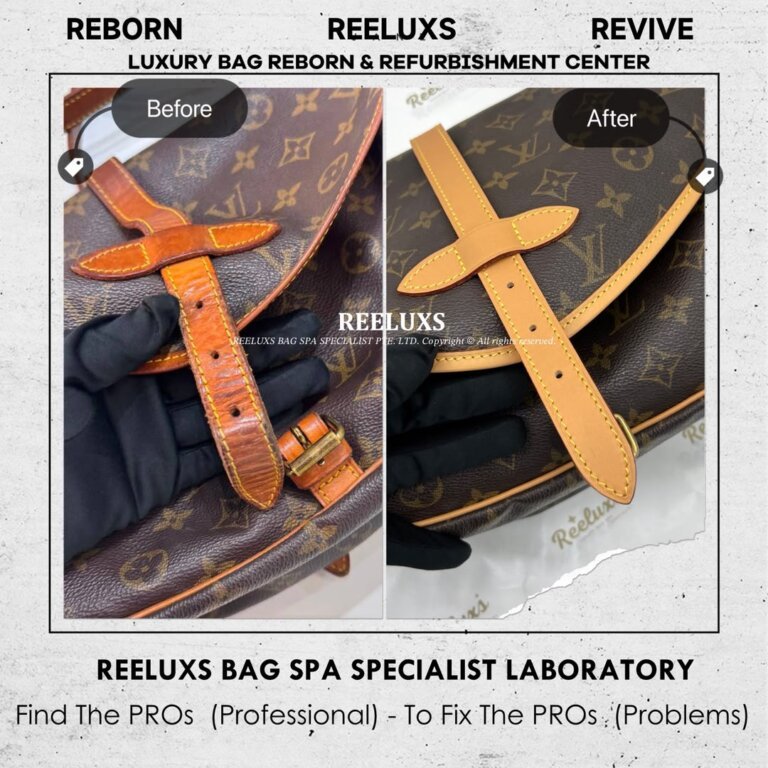 Louis Vuitton Monogram Saumur Messenger Bag Vachetta Fully Stain, Cracked Damaged & Oxidation Refurbishment