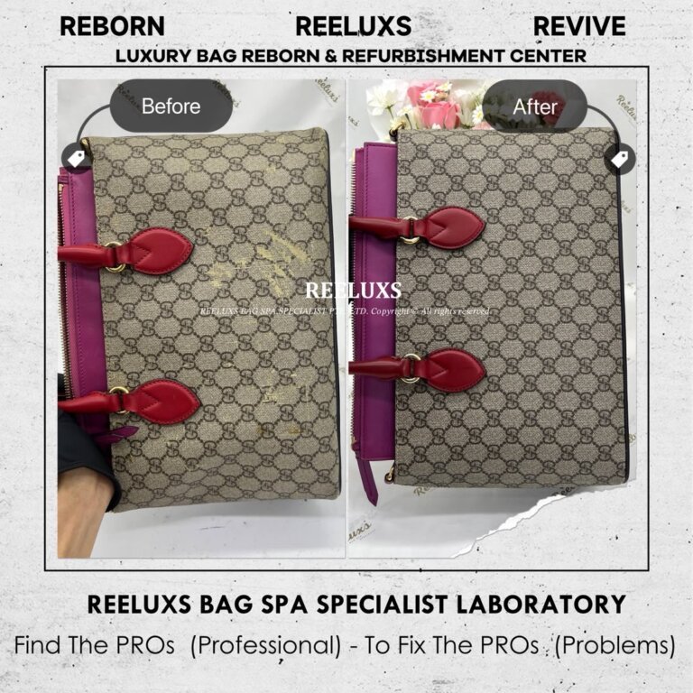 Gucci GG Supreme Tote Bag Canvas Oxidation Replacement Leather Faded Color Restoration & Refurbishment | REELUXS