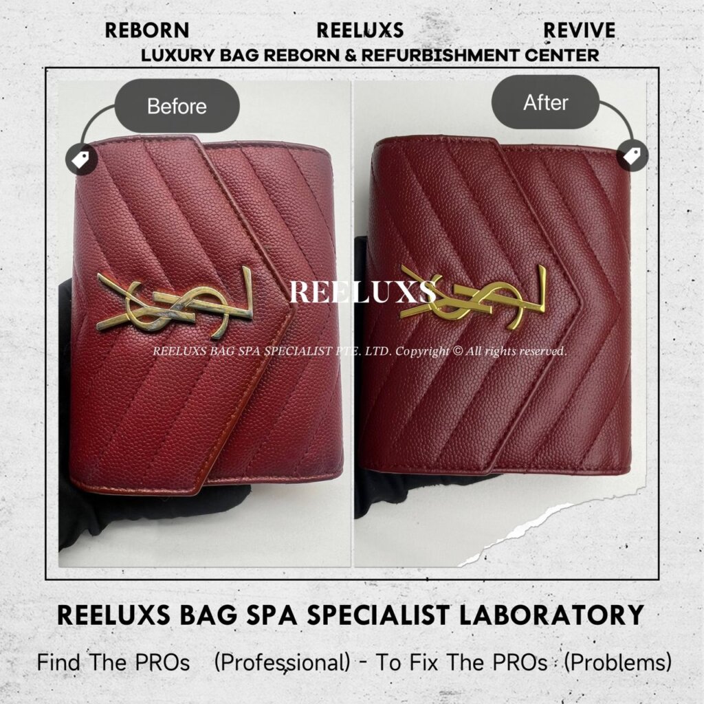 YSL Wallet Leather Faded Sticky Problem Restoration Logo Scratches 24K Metal — frame 2