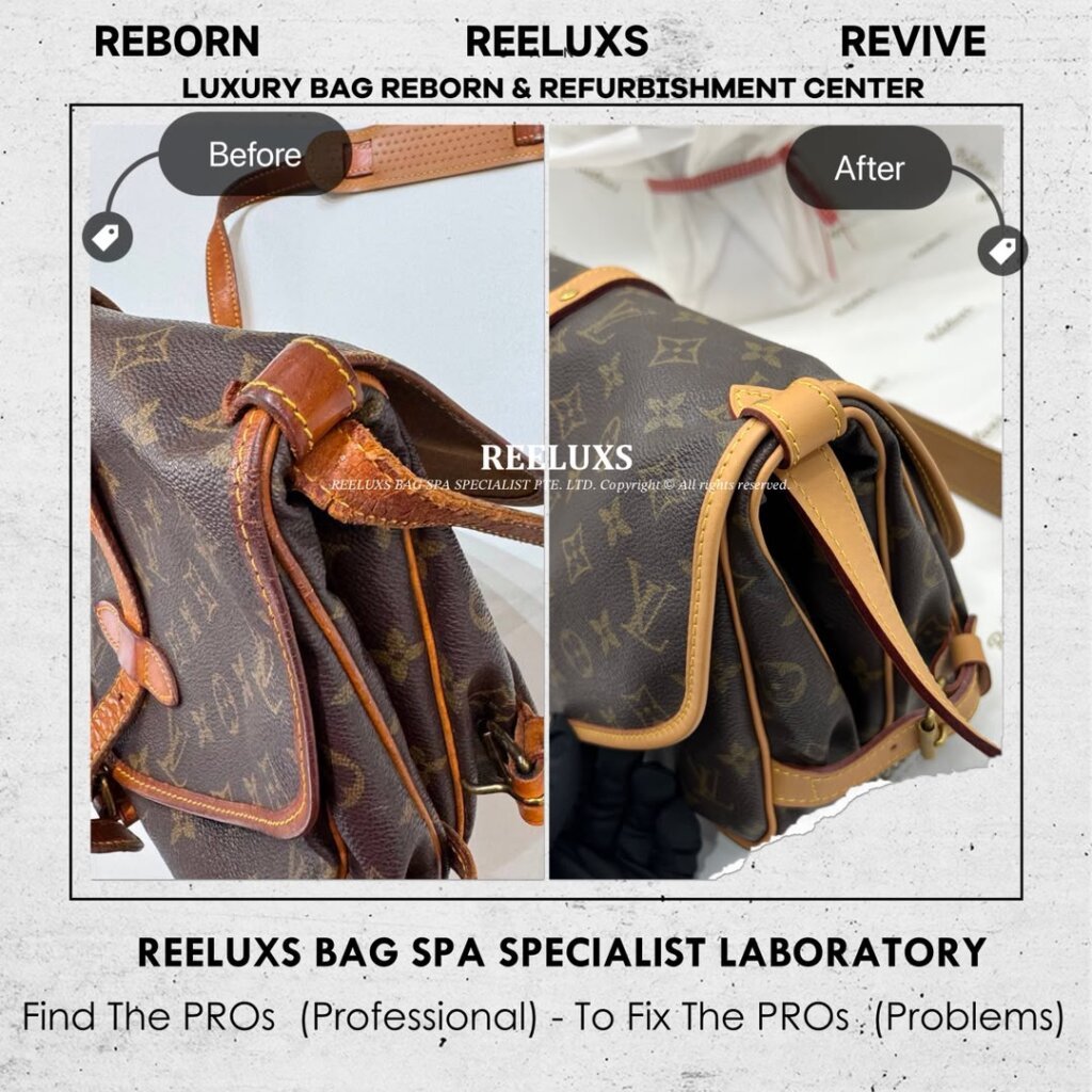 Monogram Saumur Messenger Bag Vachetta Fully Stain, Cracked Damaged & Oxidation — frame 4