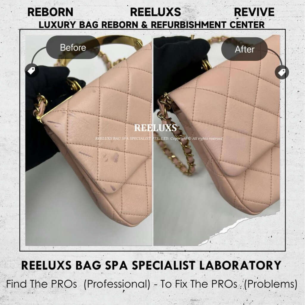 Small Top Handle Flap Bag Leather Color Transfer Stain Problem Removal &… — frame 6
