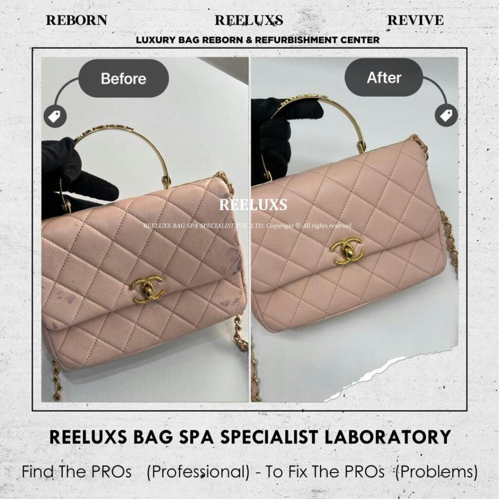 Small Top Handle Flap Bag Leather Color Transfer Stain Problem Removal &… — frame 5