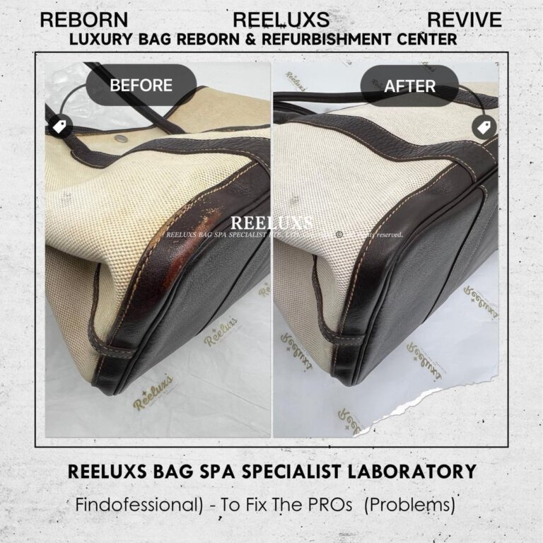 Hermès Garden Party Handbag Fabric Yellowish Nano SpaTreatment Leather Color Peel Off Damaged Restoration