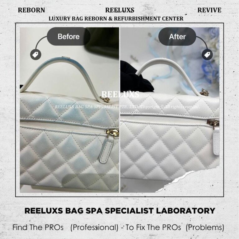 Chanel Classic Top Handle With Chain Color Transfer, Leather Damage Restoration & Refurbishment | REELUXS