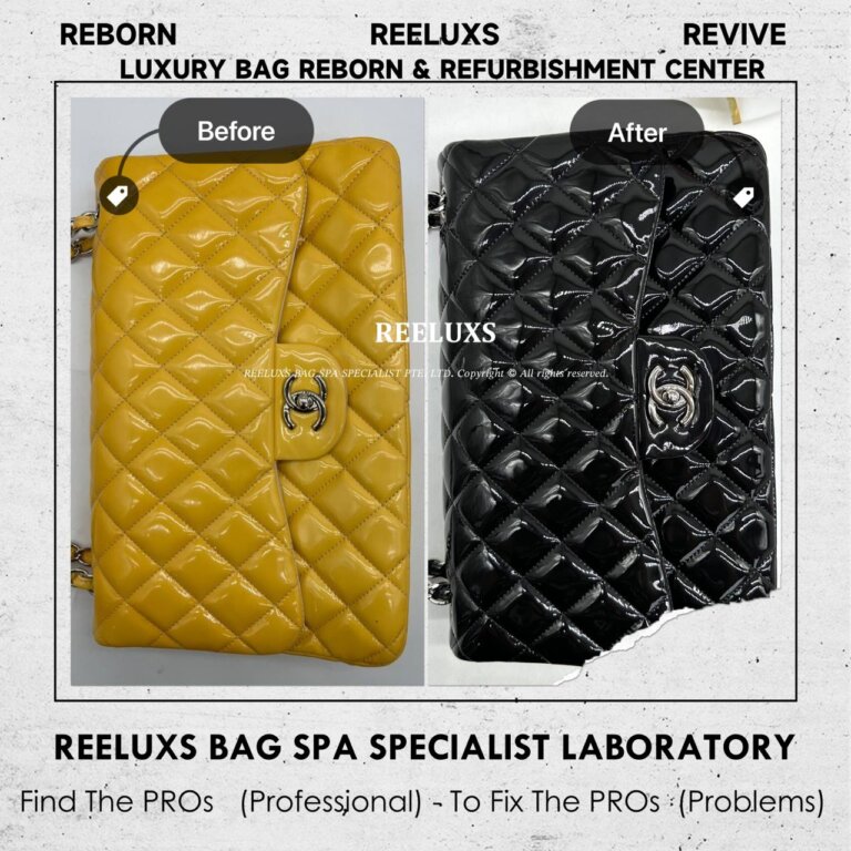 Chanel Jumbo Classic Double Flap Patent Leather Color Oxidation Change To Black Color Refurbishment