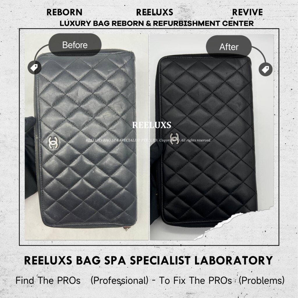 Classic Quilted Zip Around Wallet Leather Color Damage Restoration & Puller Damge — frame 3