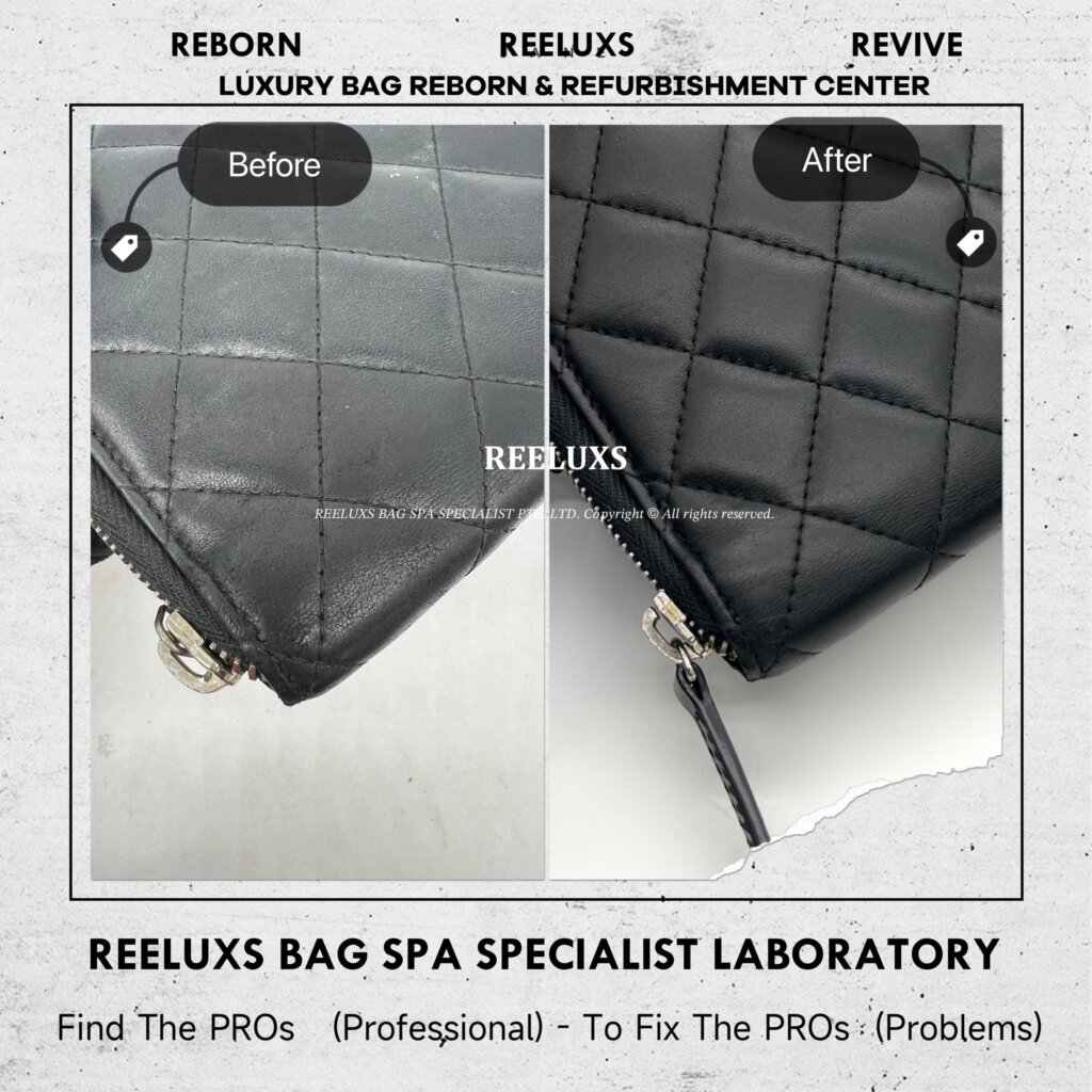 Classic Quilted Zip Around Wallet Leather Color Damage Restoration & Puller Damge — frame 2