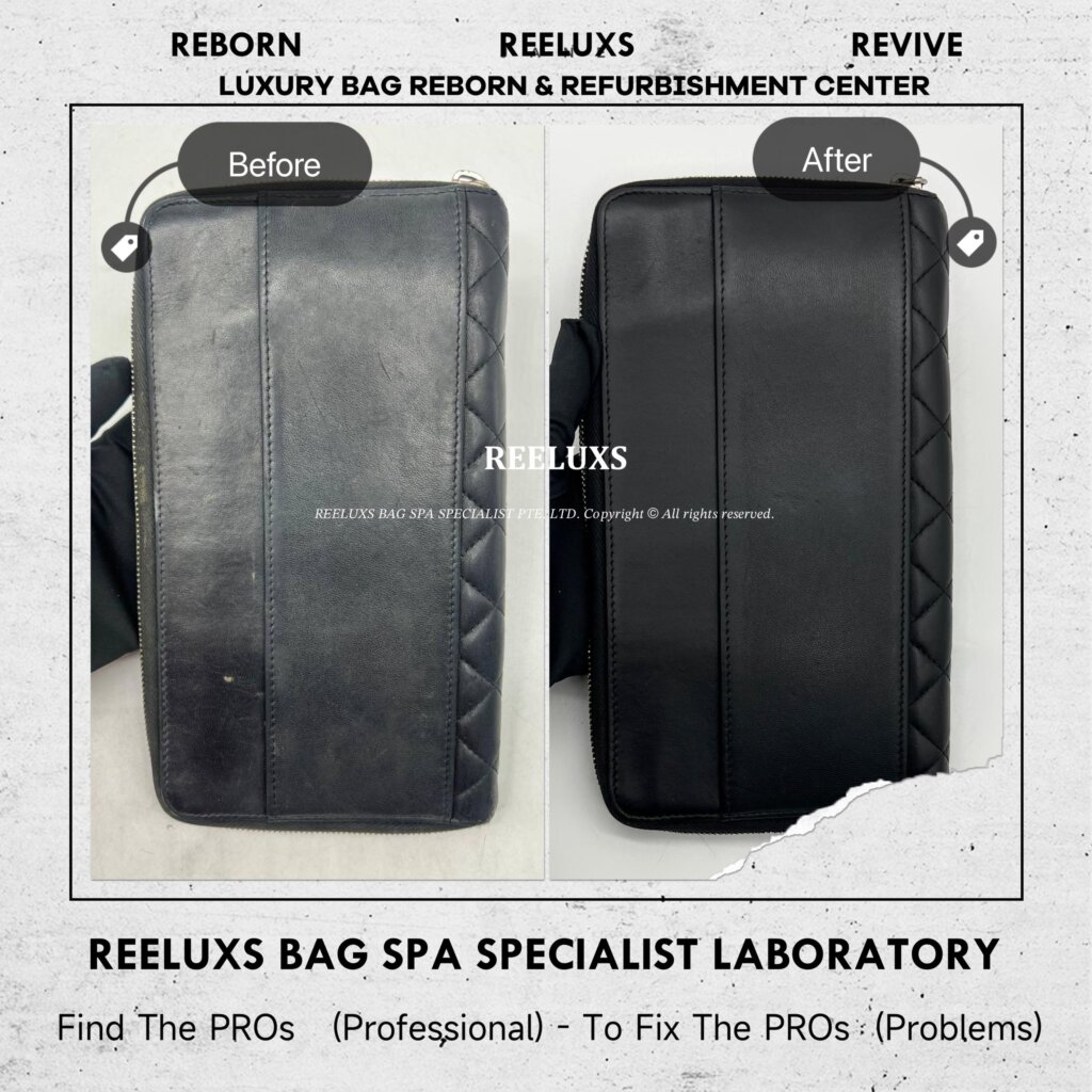 Classic Quilted Zip Around Wallet Leather Color Damage Restoration & Puller Damge — frame 5