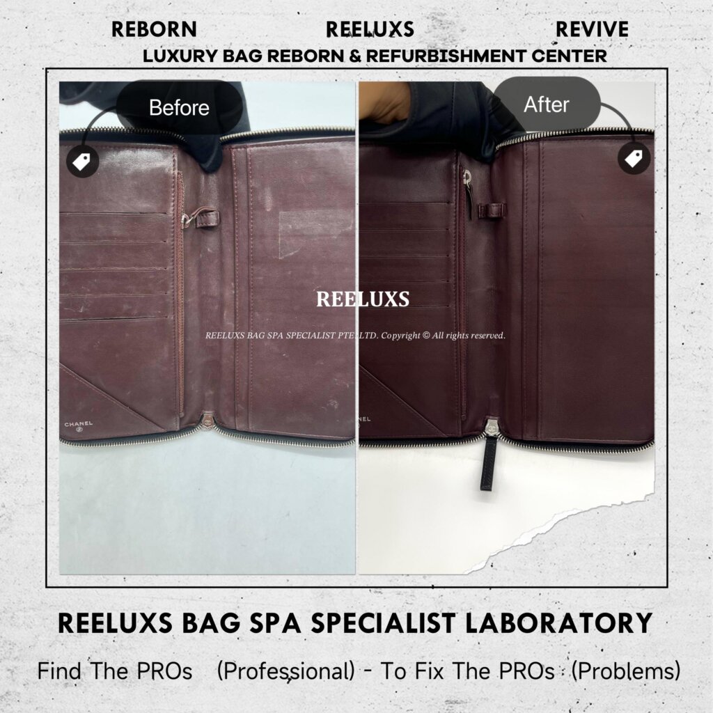 Classic Quilted Zip Around Wallet Leather Color Damage Restoration & Puller Damge — frame 4