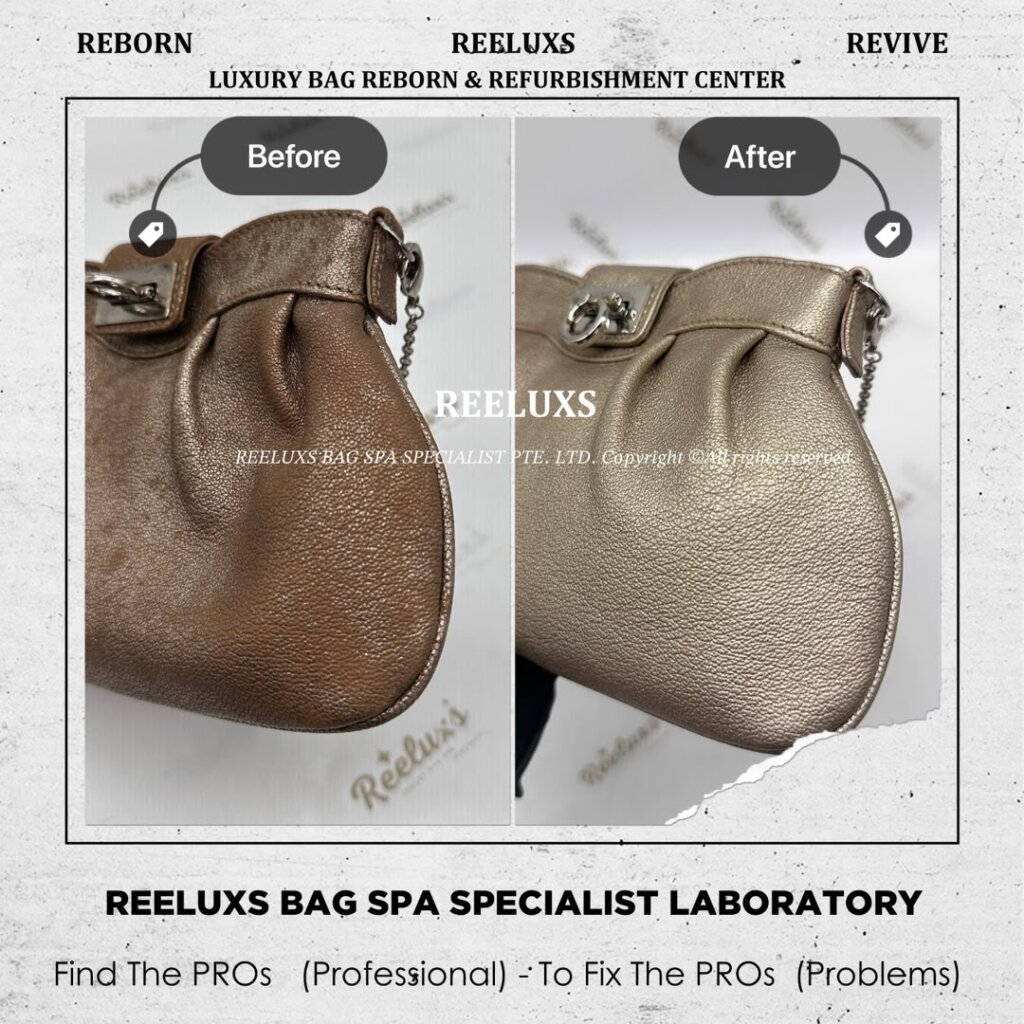 SALVATORE FERRAGAMO Shoulder Bag Metallic Faded & Mold Damaged Oxidation Restoration &… — frame 2