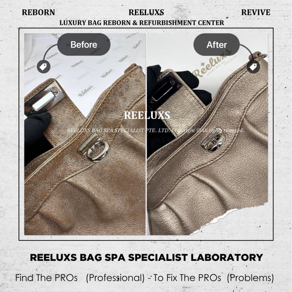 SALVATORE FERRAGAMO Shoulder Bag Metallic Faded & Mold Damaged Oxidation Restoration &… — frame 3