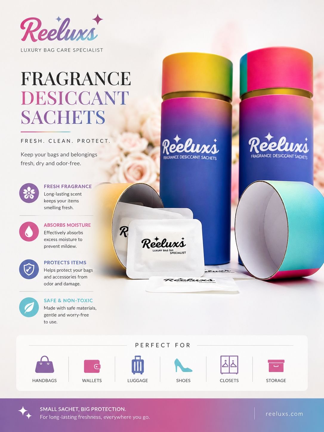 REELUXS Fragrance Desiccant Sachets β Luxury Care for Your Precious Belongings 1 REELUXS Fragrance Desiccant Sachets β Luxury Care for Your Precious Belongings