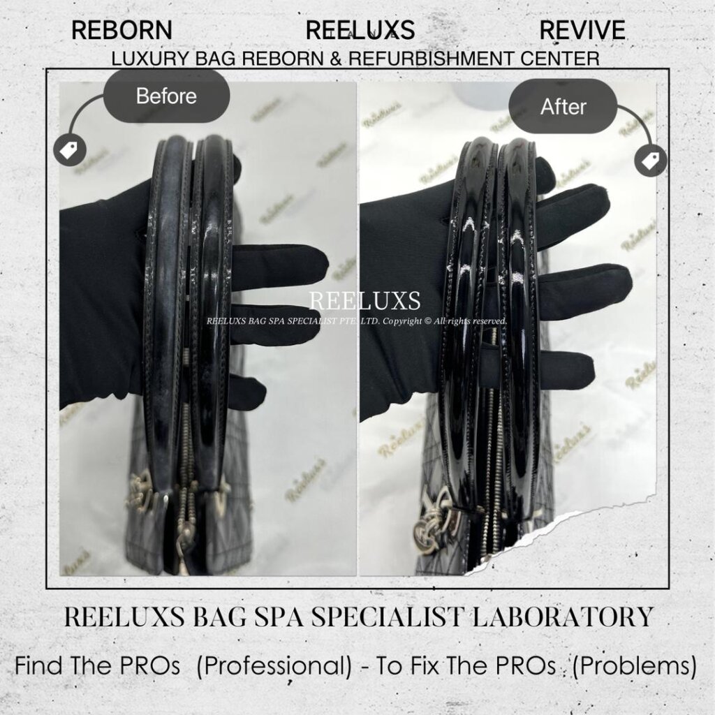 Black Cannage Patent Leather Bag Handle Leather Broken Replacement & Patent Leather… — frame 7