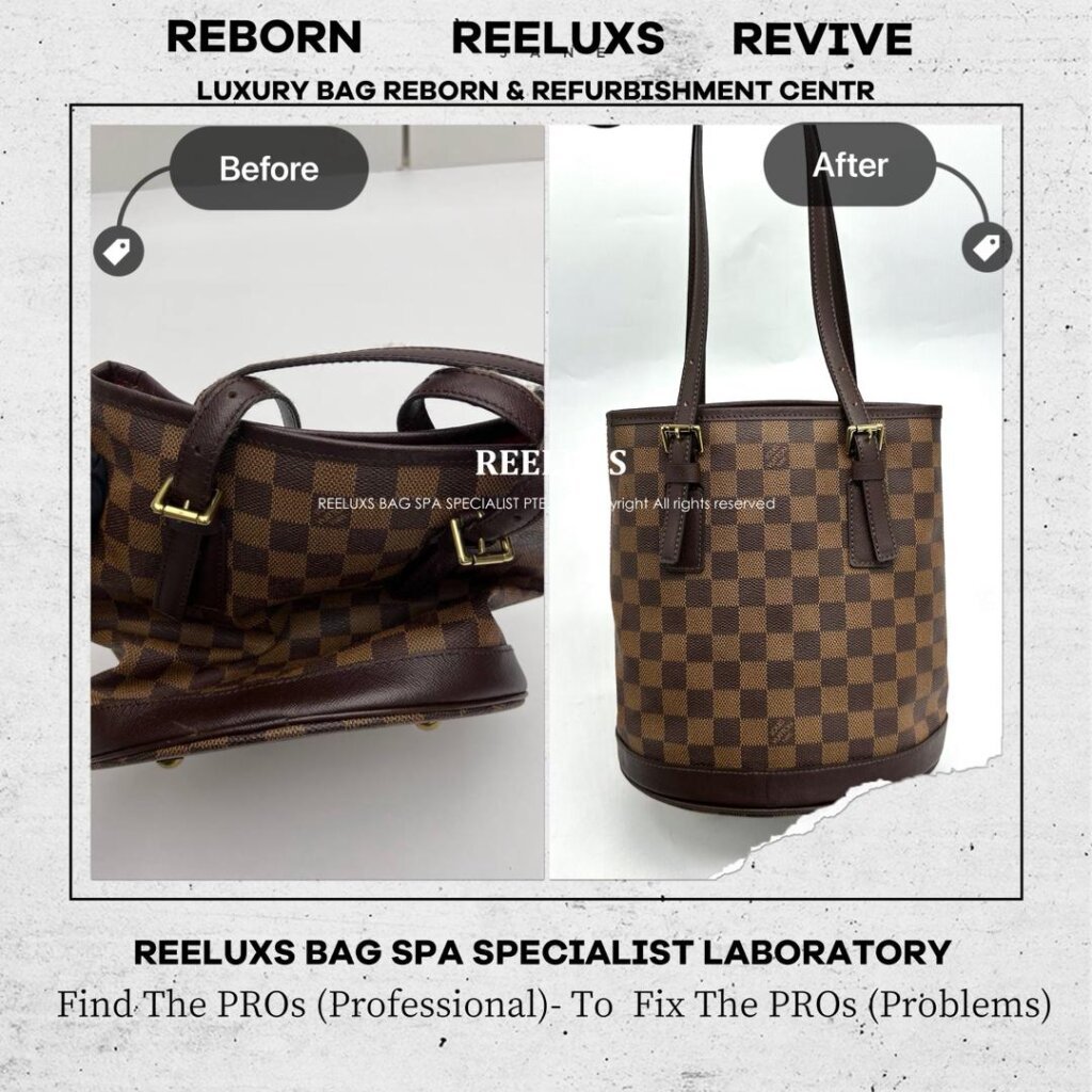 Marais Damier Ebene Canvas Bucket Bag Inner Broken & Leather Cracked Damaged… — frame 4