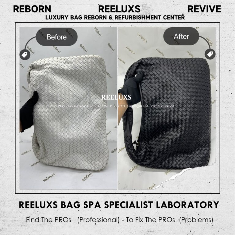 Bottega Veneta Intrecciato Hobo Bag Leather Yellowish Stain & Color Faded Change to Black Color Restoration & Refurbishment | REELUXS