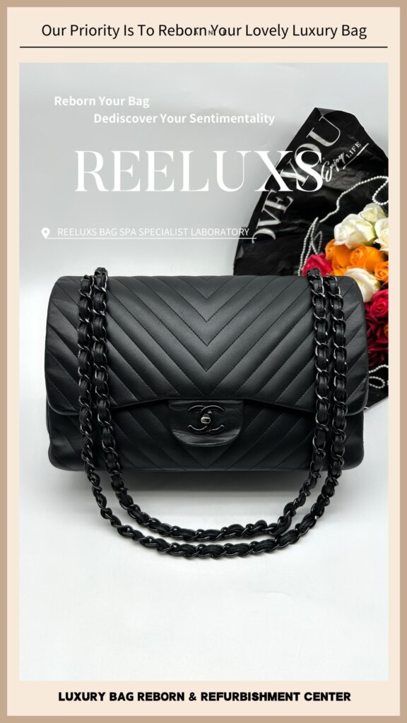 Chevron Calfskin Leather Double Flap Shoulder Bag Color Peel Off Corner Damaged — frame 2