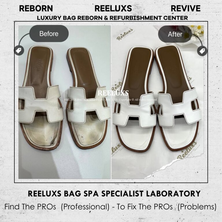 Hermès Oran Sandals Leather Color Faded Peel Off & Scratches  Restoration & Sole Damaged Add New Sole Layer Refurbishment