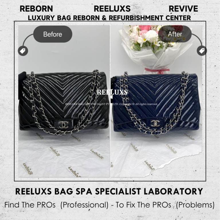 Chanel Chevron Classic Flap Bag Patent Color Tranfer Problem Mold Damaged Chain Leather Cracked & Damaged Refurbishment