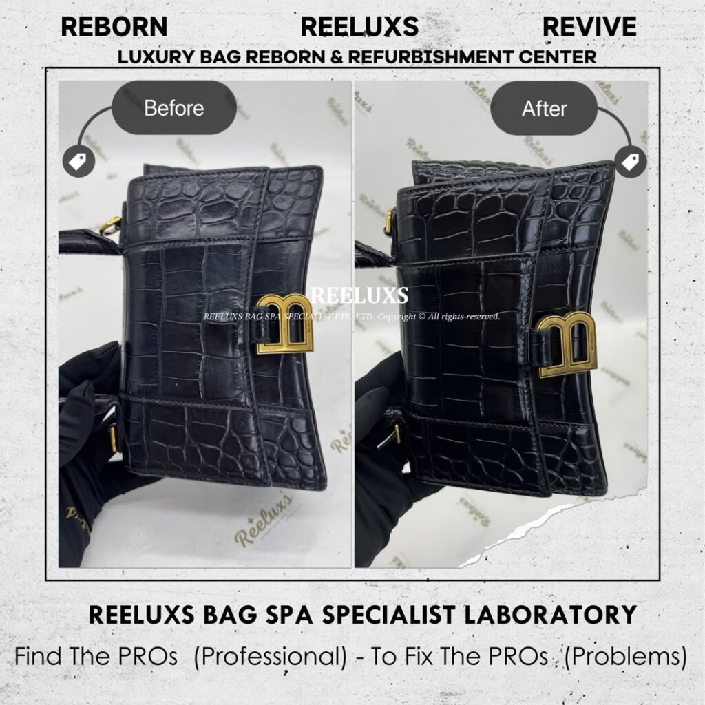 Hourglass Crocodile-Embossed Leather Bag Leather Dull Corner Damaged — frame 1