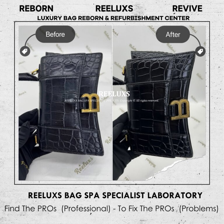 Balenciaga Hourglass Crocodile-Embossed Leather Bag Leather Dull Corner Damaged Restoration