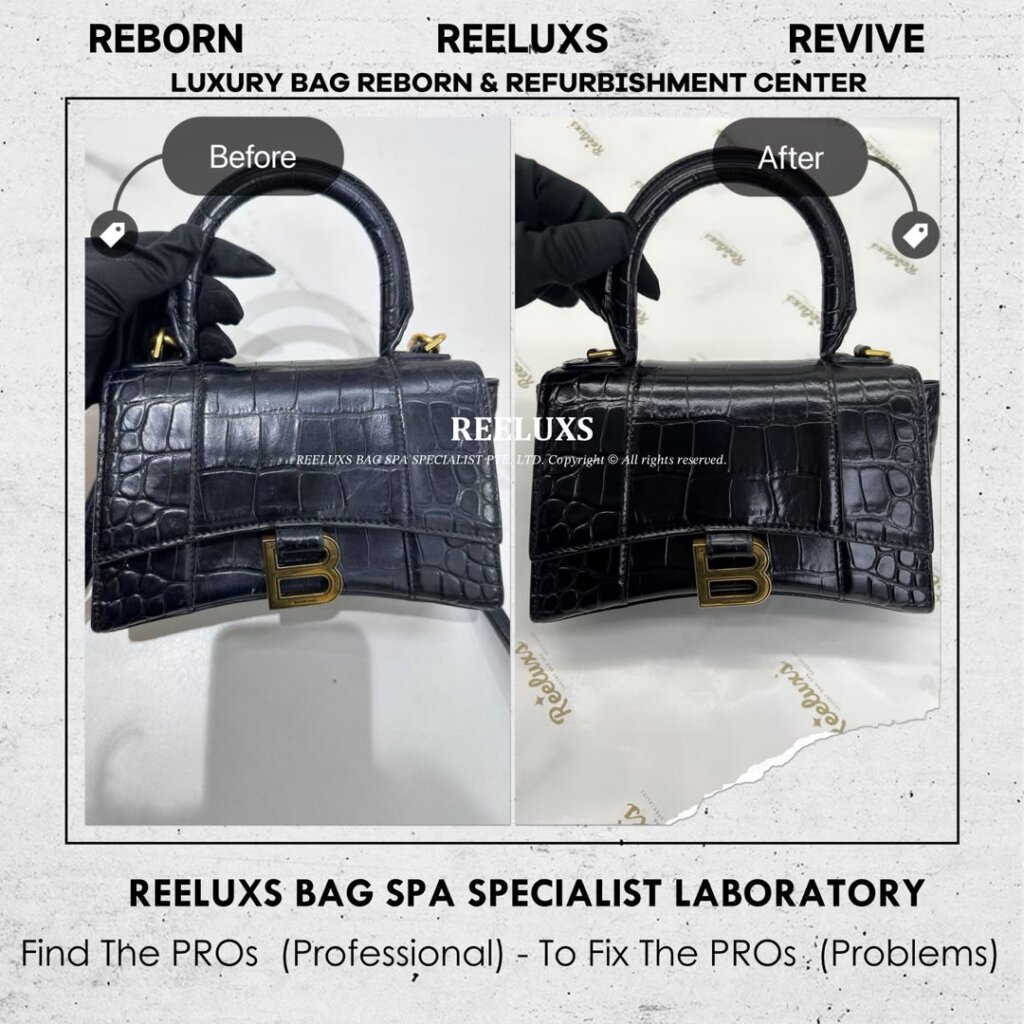 Hourglass Crocodile-Embossed Leather Bag Leather Dull Corner Damaged — frame 5