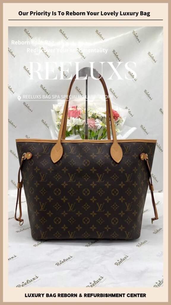 Neverfull MM Monogram Tote Bag Vachetta Cracked Broken & Oxidation — frame 9