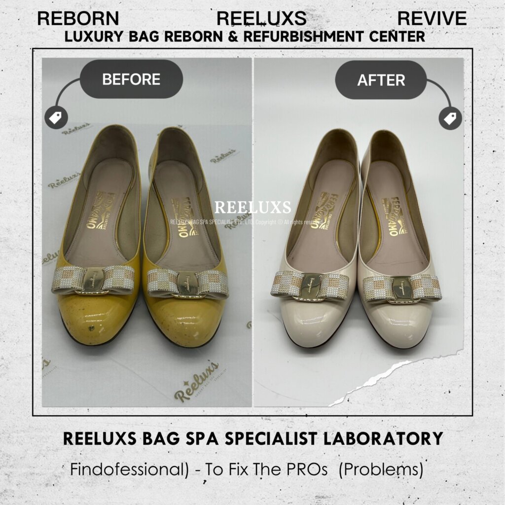 SALVATORE FERRAGAMO Vara Pumps Patent Color Transfer Damaged & Color Oxidation — frame 3