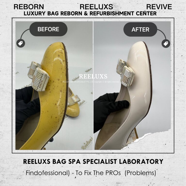 SALVATORE FERRAGAMO Vara Pumps Patent Color Transfer Damaged & Color Oxidation Refurbishment