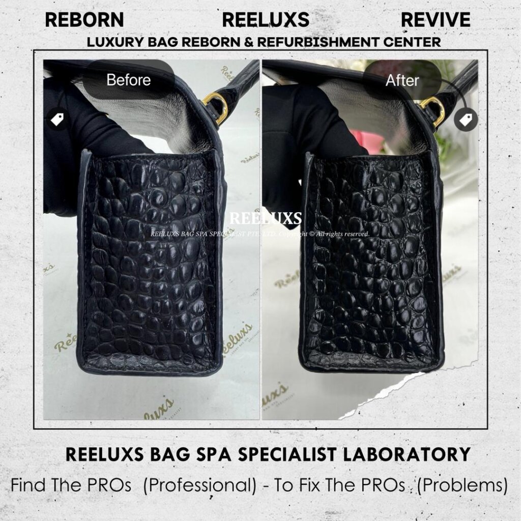Hourglass Crocodile-Embossed Leather Bag Leather Dull Corner Damaged — frame 6