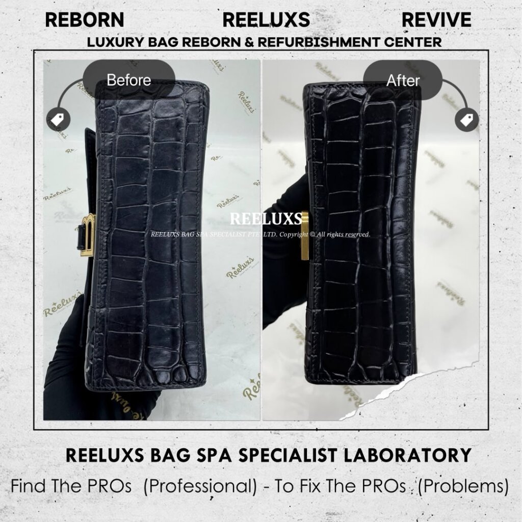 Hourglass Crocodile-Embossed Leather Bag Leather Dull Corner Damaged — frame 8