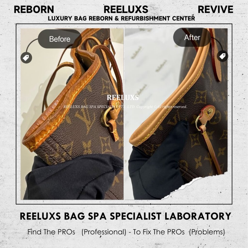 Neverfull MM Monogram Tote Bag Vachetta Cracked Broken & Oxidation — frame 3