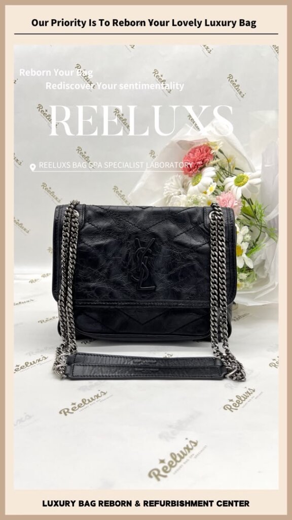 YSL Saint Laurent Niki Baby Quilted Crinkled Glossed-Leather Shoulder Bag Color Faded… — frame 8