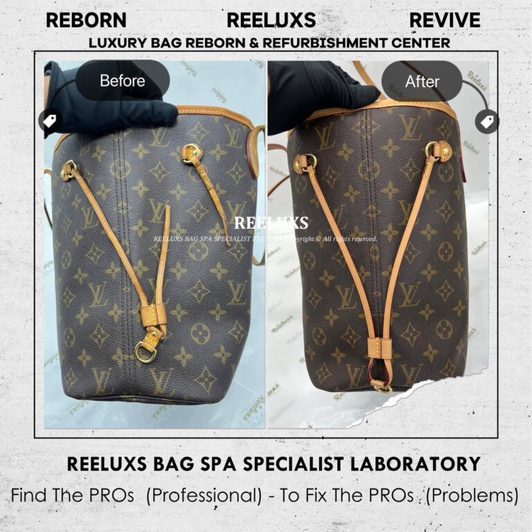 Louis Vuitton Neverfull MM Monogram Tote Bag Vachetta Cracked Broken & Oxidation Refurbishment