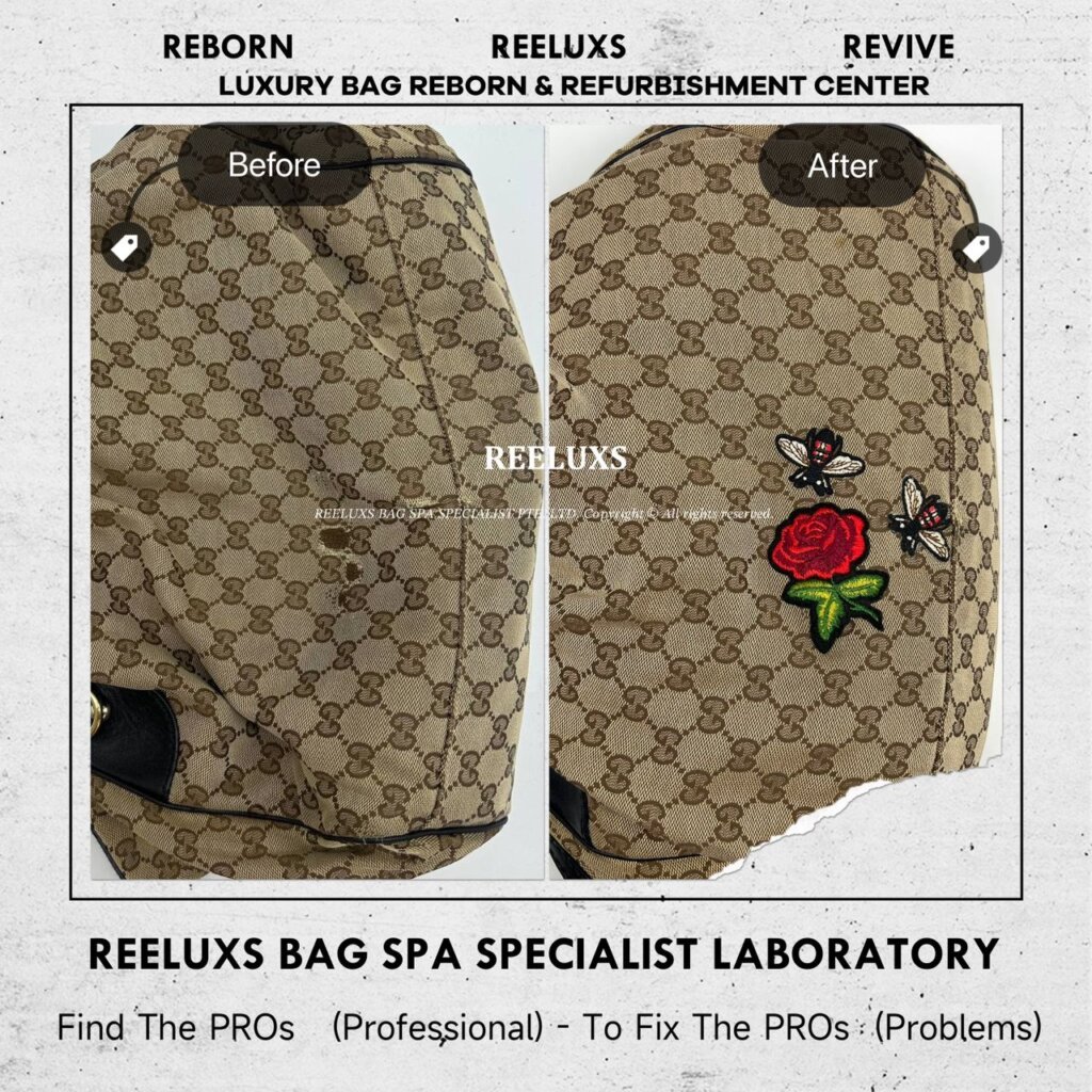 Sukey Boston Bag (GG Canvas) Fabric Damage – Customized Bee & Rose — frame 2