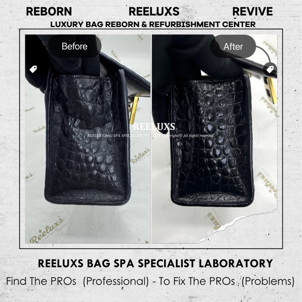 Hourglass Crocodile-Embossed Leather Bag Leather Dull Corner Damaged — frame 7