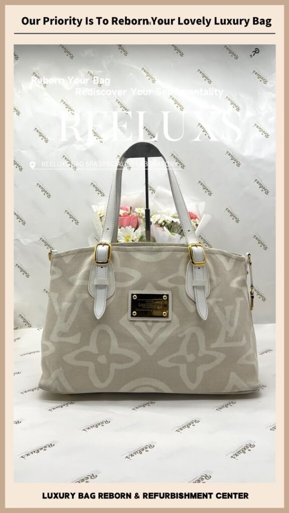 Tahitiennce Cabas PM Tote Bag Leather Stain Fabric Heavy Yellowish Problem Deep — frame 8