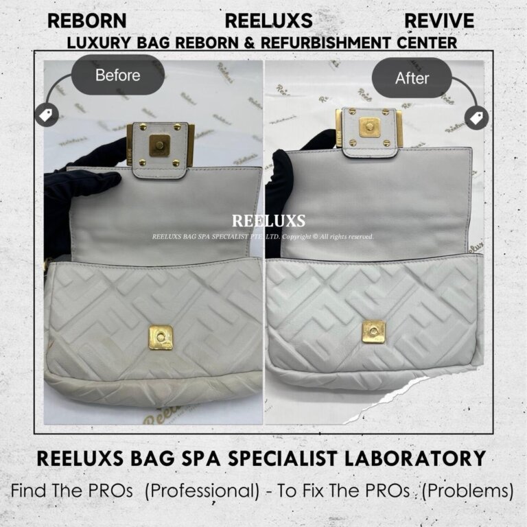 Fendi Baguette FF Embossed Leather Color Faded Scratches Yellow Stain Restoration