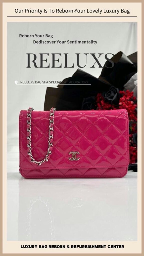 Pink Quilted Patent Leather Wallet On Chain Patent Leather Mold Damaged &… — frame 5