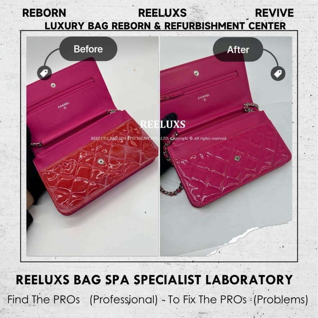 Pink Quilted Patent Leather Wallet On Chain Patent Leather Mold Damaged &… — frame 4