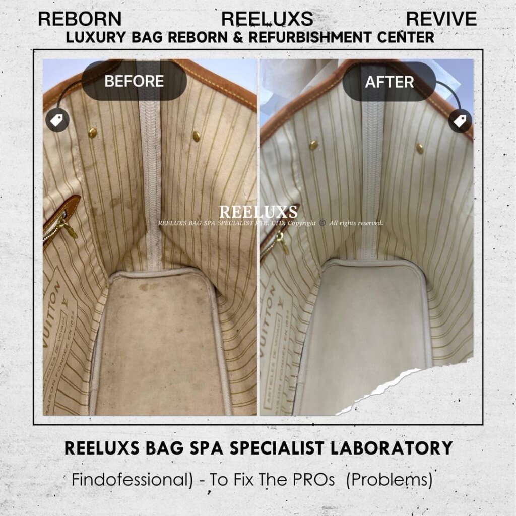 Neverfull Damier Azur Inner Yellowish Stain Problem Nano Spa Treatment | REELUXS — frame 3