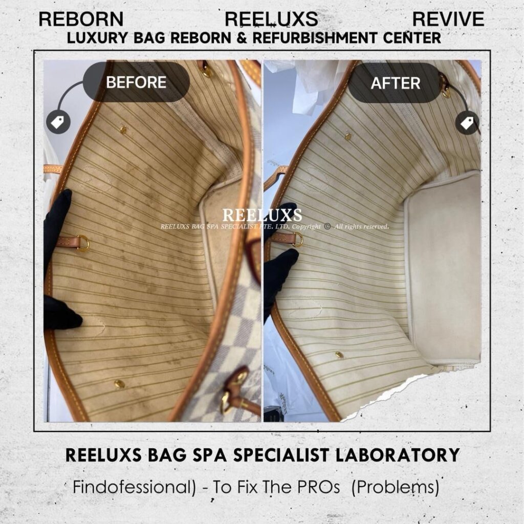 Neverfull Damier Azur Inner Yellowish Stain Problem Nano Spa Treatment | REELUXS — frame 2