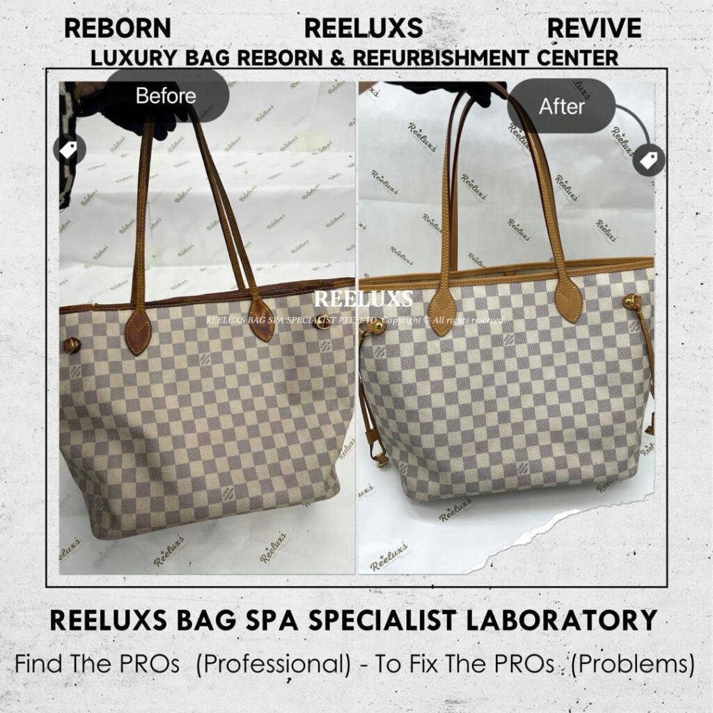 Damier Azur Neverfull Tote Bag Canvas Yellowish Problem Entire Vachetta Crack &… — frame 2