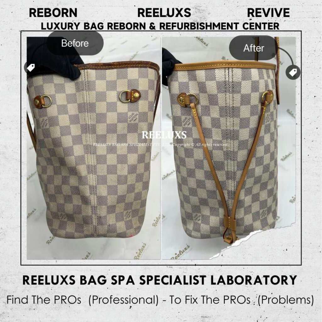 Damier Azur Neverfull Tote Bag Canvas Yellowish Problem Entire Vachetta Crack &… — frame 1