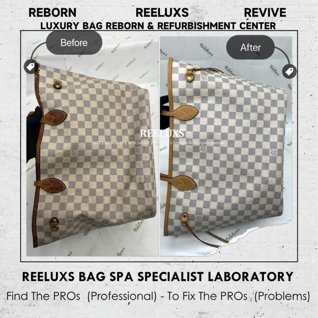 Damier Azur Neverfull Tote Bag Canvas Yellowish Problem Entire Vachetta Crack &… — frame 3