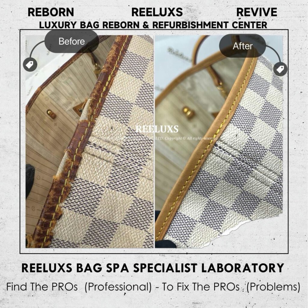 Damier Azur Neverfull Tote Bag Canvas Yellowish Problem Entire Vachetta Crack &… — frame 4