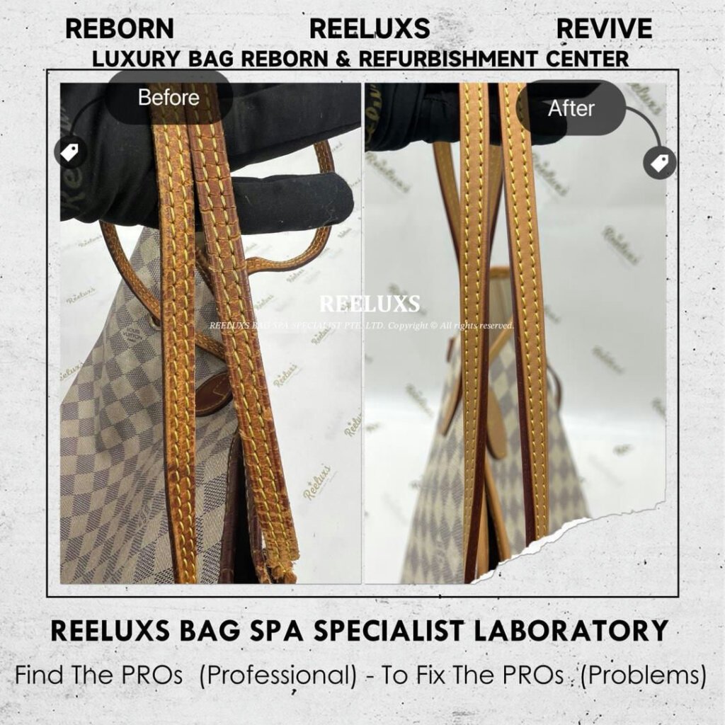 Damier Azur Neverfull Tote Bag Canvas Yellowish Problem Entire Vachetta Crack &… — frame 10