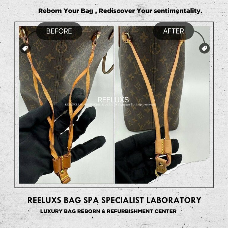 Louis Vuitton Neverfull MM Monogram Canvas Tote Bag Vachetta Stain, Cracked & Damaged Oxidation Refurbishment | REELUXS